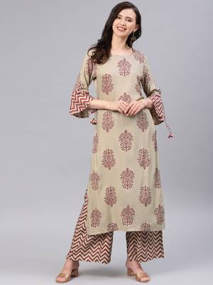 Beige floral print rayon salwar 1