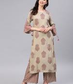 Beige floral print rayon salwar