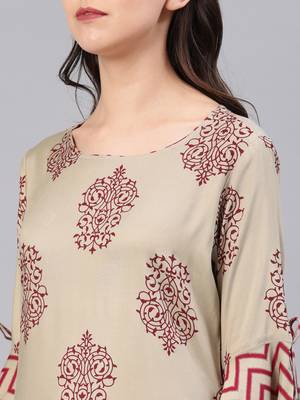 Beige floral print rayon salwar 2