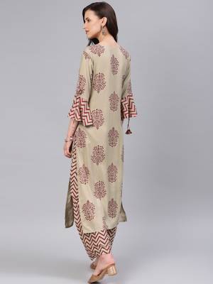 Beige floral print rayon salwar 3