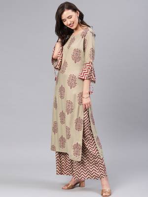 Beige floral print rayon salwar 4