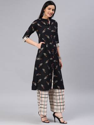 Black floral print cotton salwar 4