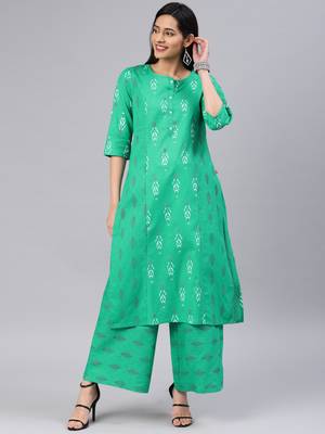 Green floral print cotton salwar 1