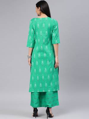Green floral print cotton salwar 3