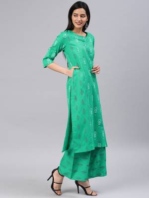 Green floral print cotton salwar 4