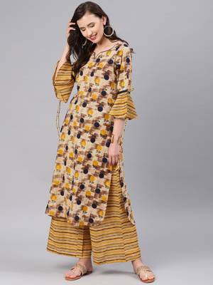 Beige floral print cotton salwar 1