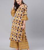 Beige floral print cotton salwar