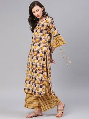 Beige floral print cotton salwar 4