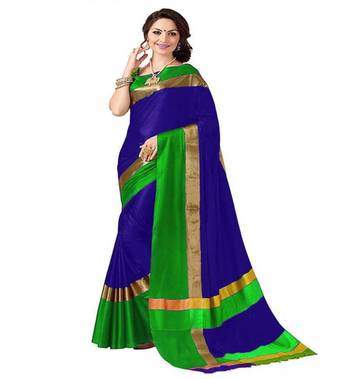 Blue Plain Art Silk Saree With Blouse 1