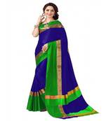 Blue Plain Art Silk Saree With Blouse