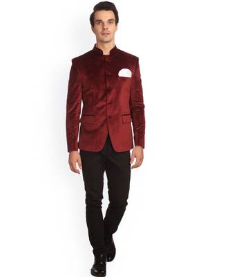 red Jodhpuri Velvet Coat 1