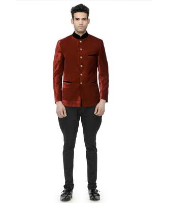 red Jodhpuri Velvet Coat 2