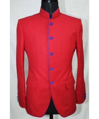 red Jodhpuri Terry Wool Coat 1