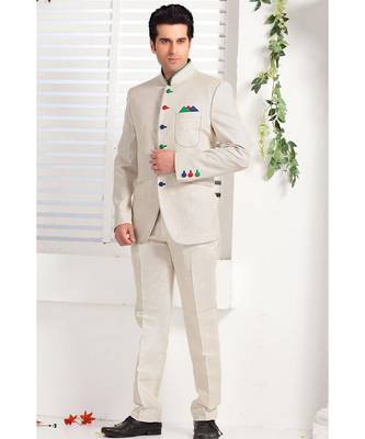white Jodhpuri Terry Wool Suit 1