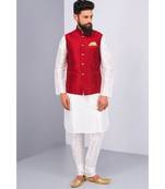 red Modi Jacket Terry Wool Fabric Latest Design