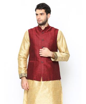 maroon Modi Jacket Terry Wool Fabric Latest Design 1