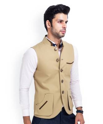 beige Modi Jacket Terry Wool Fabric Latest Design 1