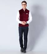 maroon Modi Jacket Terry Wool Fabric Latest Design