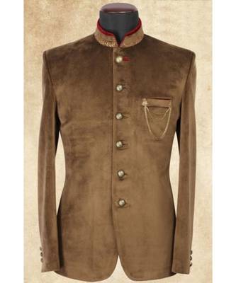 brown  Jodhpuri Velvet Coat 1