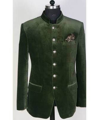 green  Jodhpuri Velvet Coat 1