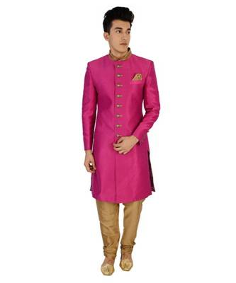 pink Men's Sherwani in Silk Fabric 1