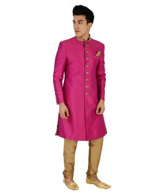 pink Men's Sherwani in Silk Fabric 3