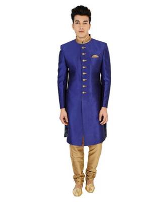 blue Men's Sherwani in Silk Fabric 1