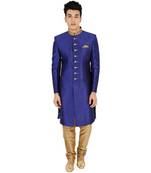 blue Men's Sherwani in Silk Fabric