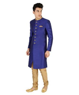 blue Men's Sherwani in Silk Fabric 2