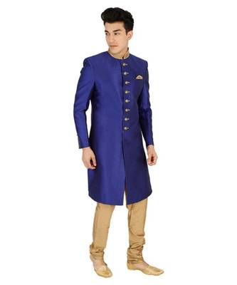 blue Men's Sherwani in Silk Fabric 3