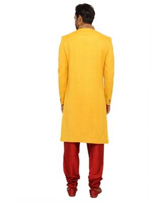 yellow Men's Sherwani in Silk Fabric 2