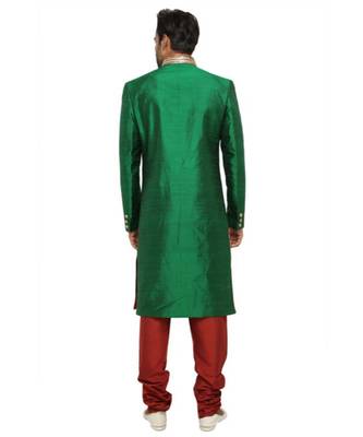 green Men's Sherwani in Silk Fabric 2
