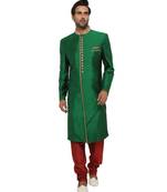 green Men's Sherwani in Silk Fabric
