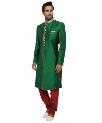 green Men's Sherwani in Silk Fabric 3