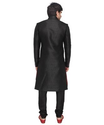 black Men's Sherwani in Silk Fabric 2