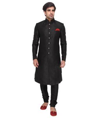 black Men's Sherwani in Silk Fabric 3