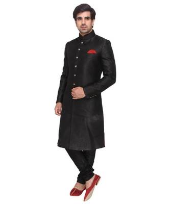 black Men's Sherwani in Silk Fabric 1