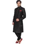 black Men's Sherwani in Silk Fabric