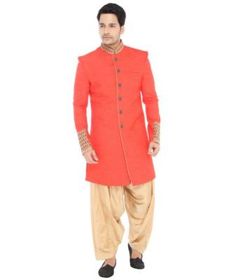 orange Men's Sherwani in Silk Fabric 3