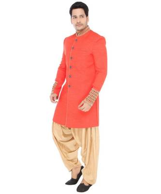 orange Men's Sherwani in Silk Fabric 1