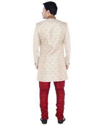 white Men's Sherwani in Silk Fabric 1