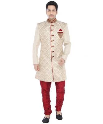 white Men's Sherwani in Silk Fabric 2