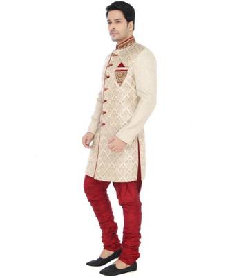 white Men's Sherwani in Silk Fabric 3