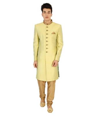 yellow Men's Sherwani in Silk Fabric 1
