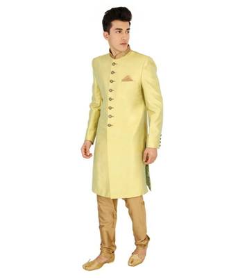 yellow Men's Sherwani in Silk Fabric 2