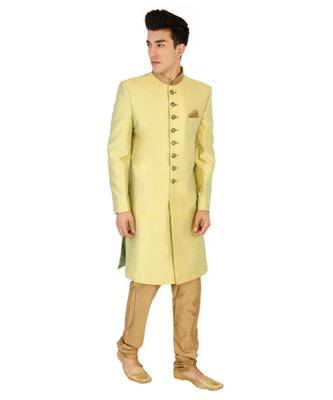 yellow Men's Sherwani in Silk Fabric 3