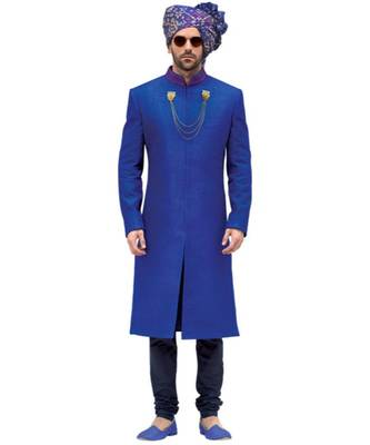 blue Men's Sherwani in Silk Fabric 1