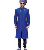 blue Men's Sherwani in Silk Fabric