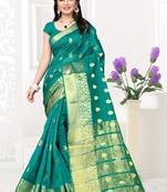 green woven cotton saree with blouse