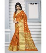 orange woven cotton saree with blouse